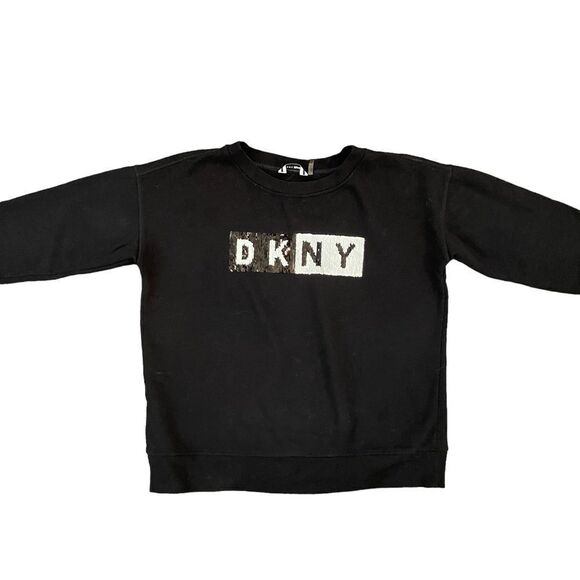 DKNY Sport Reversible Sequined Logo Long-Line Sweatshirt Black Women's M - Picture 3 of 8